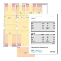 Übersichtsplan mit Flächentabelle Plan mit farbigen Flächen und einer Tabelle